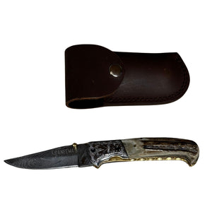 Damascus Folder with Stag Horn