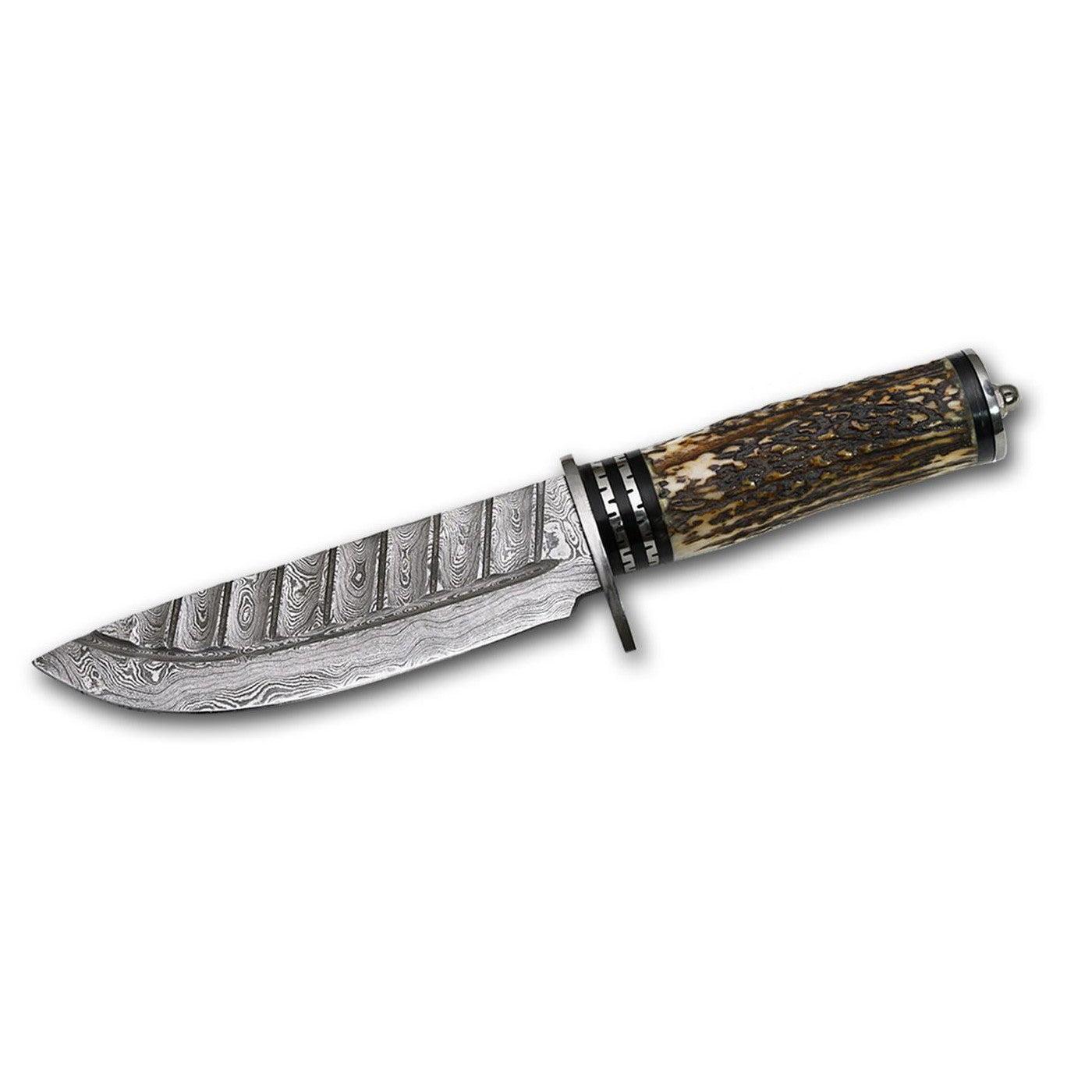 Damascus Stag Large Fixed Knife