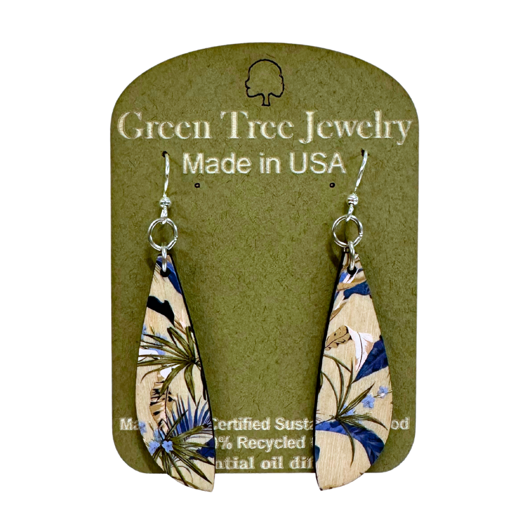 Blue Botanical 1670 Wood Earrings