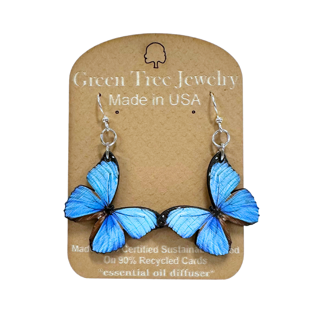 Blue Butterfly 1294 Wood Earrings