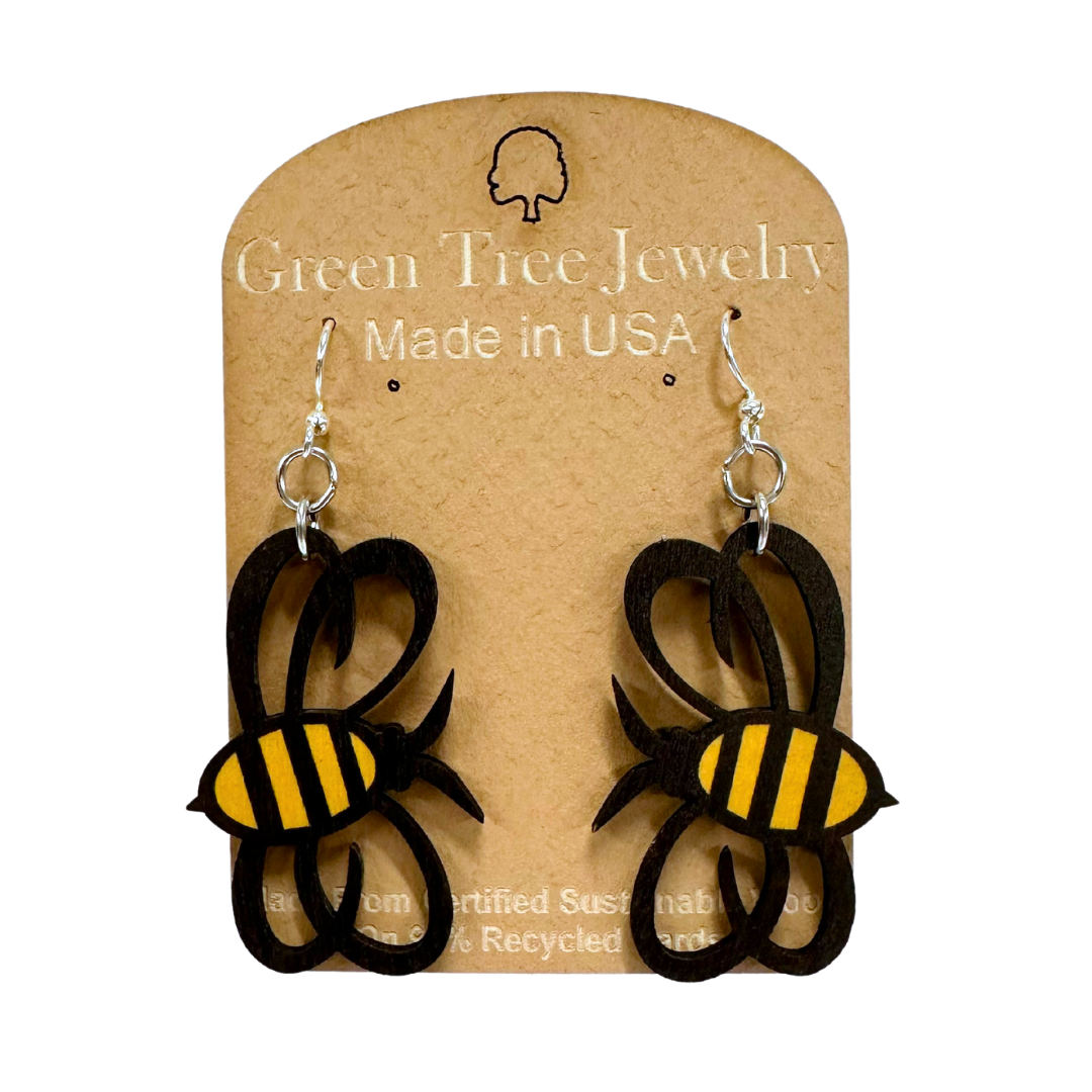 Bumble Bee 1369 Wood Earrings