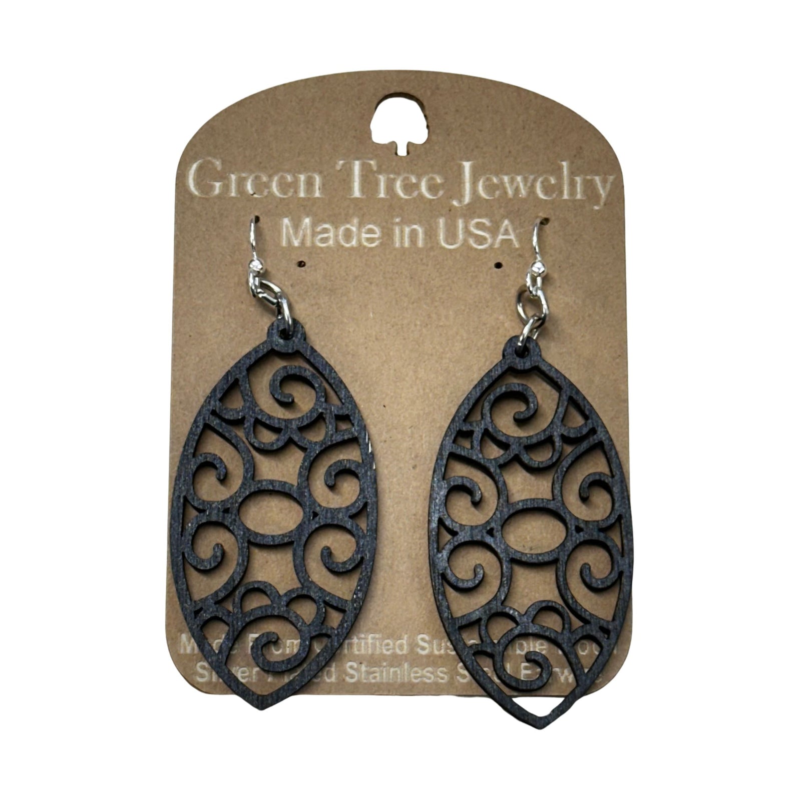 Filigree Oval 1712 Wood Earrings