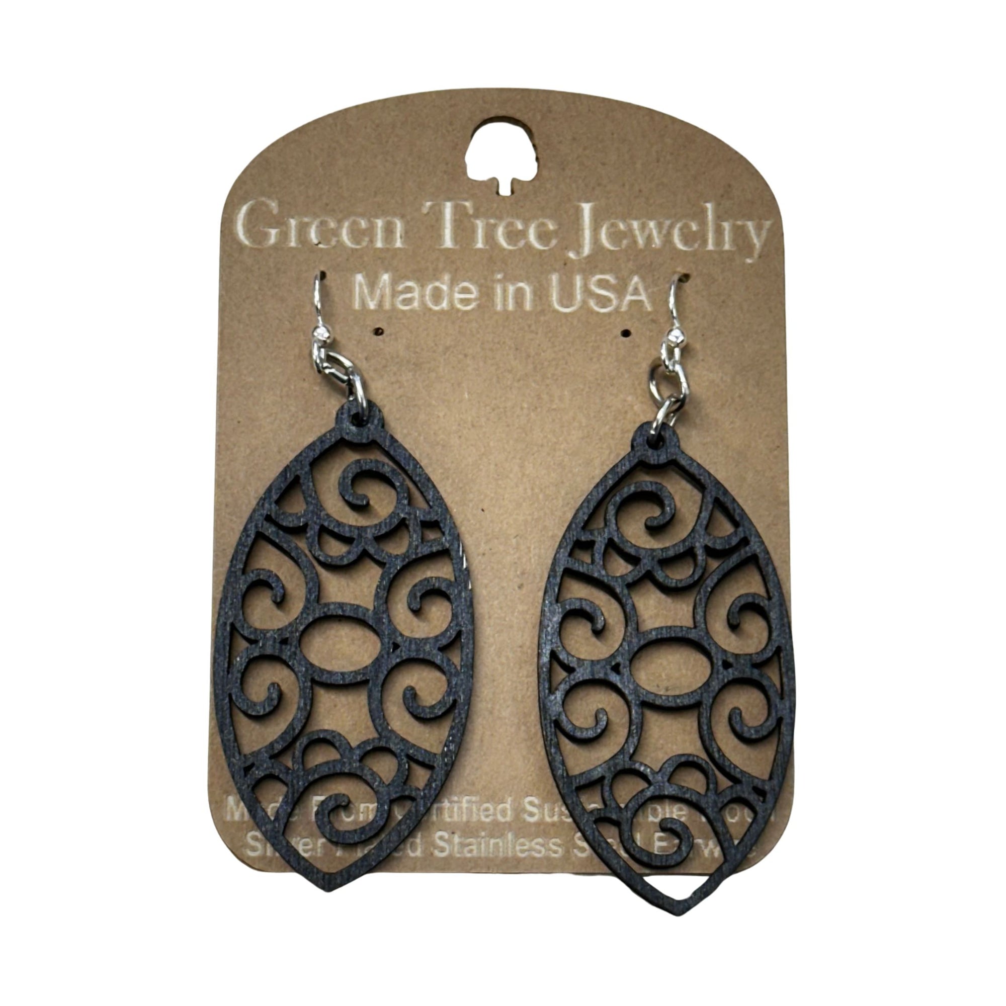 Filigree Oval 1712 Wood Earrings