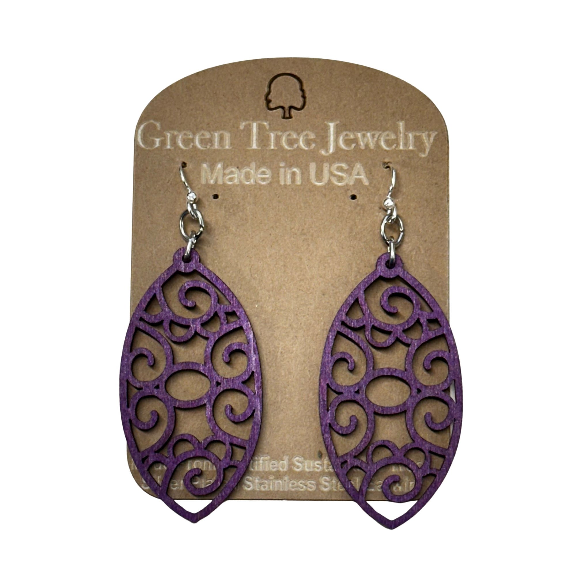 Filigree Oval 1712 Wood Earrings