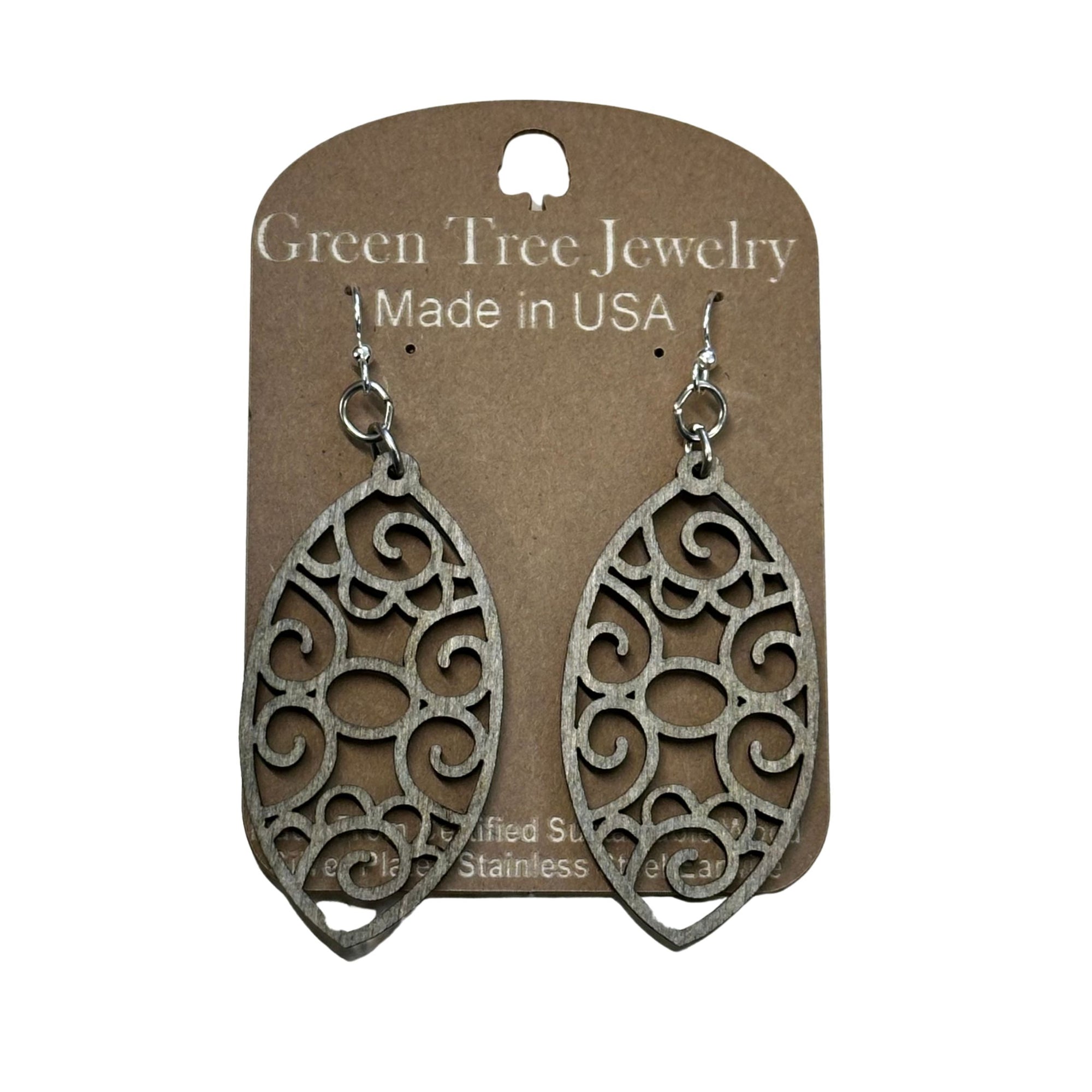 Filigree Oval 1712 Wood Earrings
