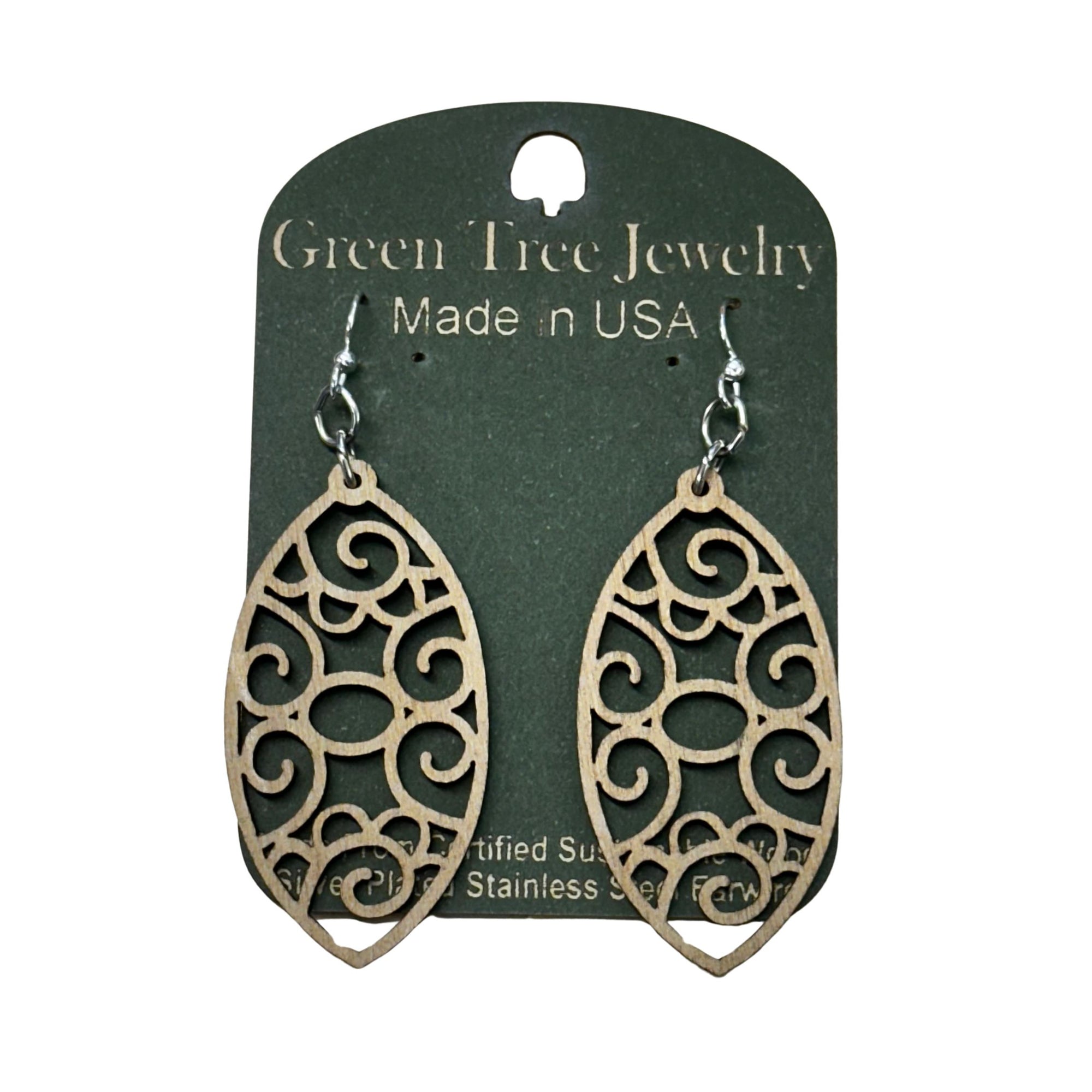Filigree Oval 1712 Wood Earrings