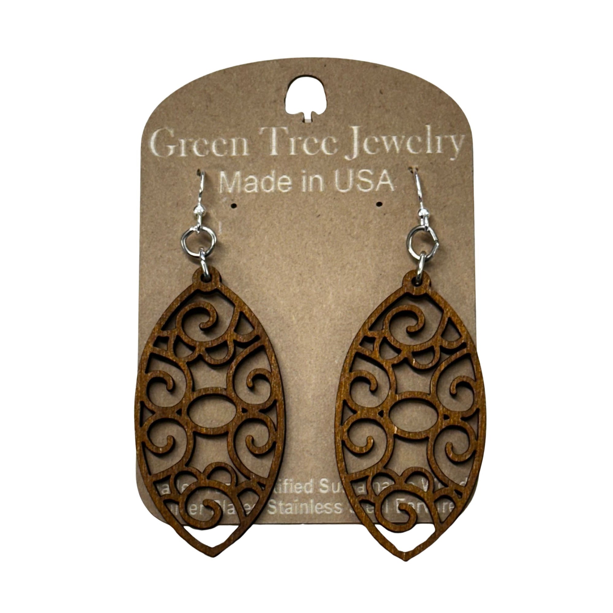 Filigree Oval 1712 Wood Earrings