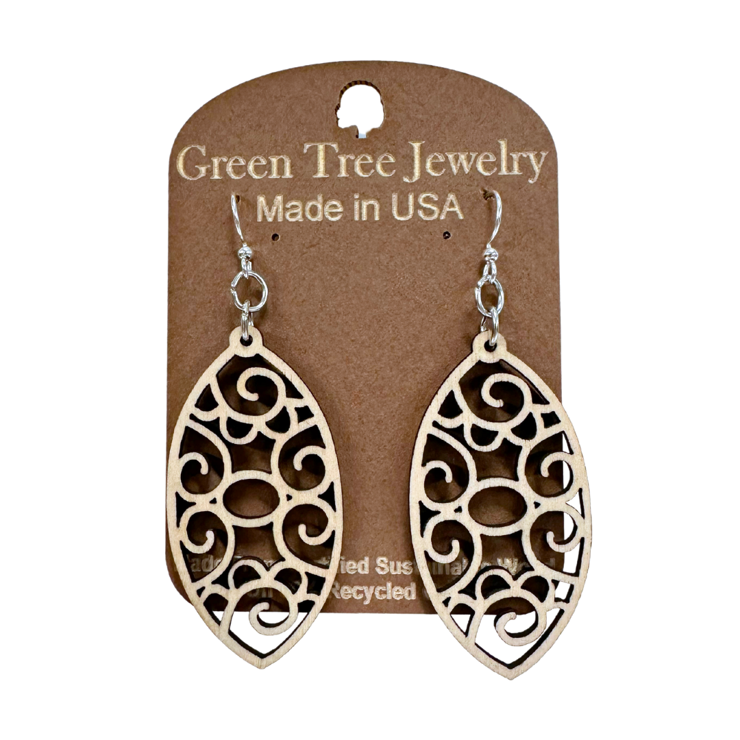 Filigree Oval 1712 Wood Earrings