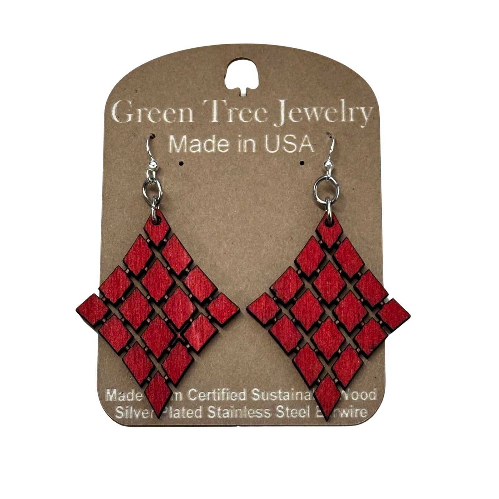 Floating Diamonds Wood Earrings