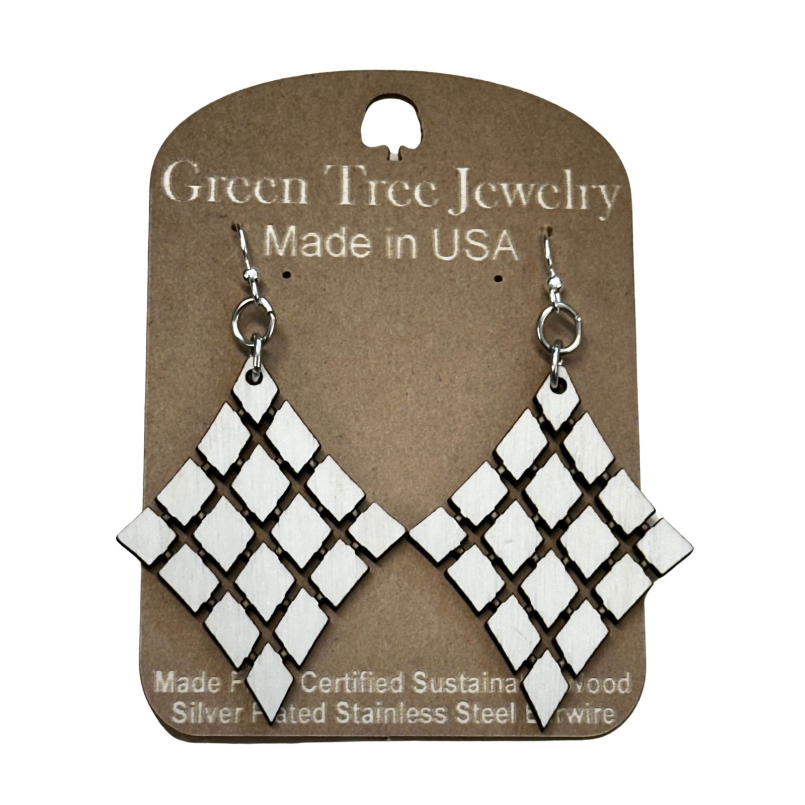 Floating Diamonds Wood Earrings