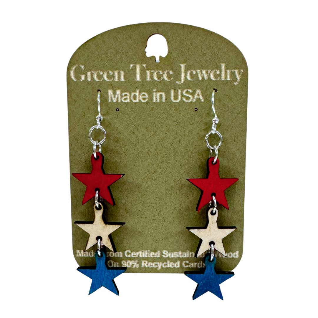 Fourth of July Star 1145 Wood Earrings