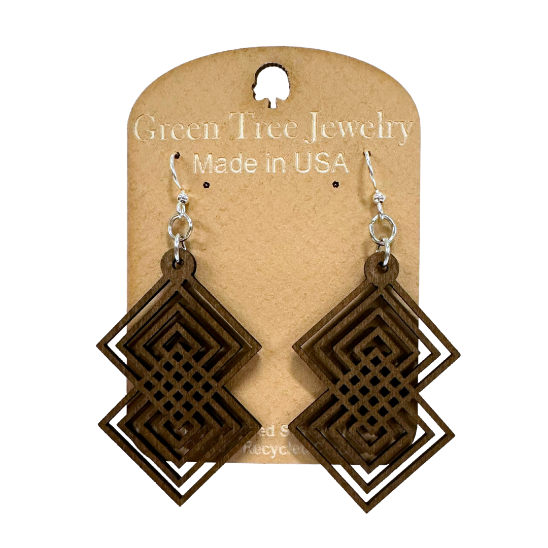 Interlocking Diamond 1299 Wood Earrings