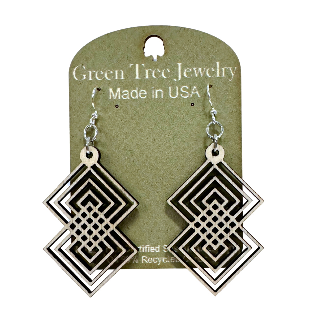 Interlocking Diamond 1299 Wood Earrings