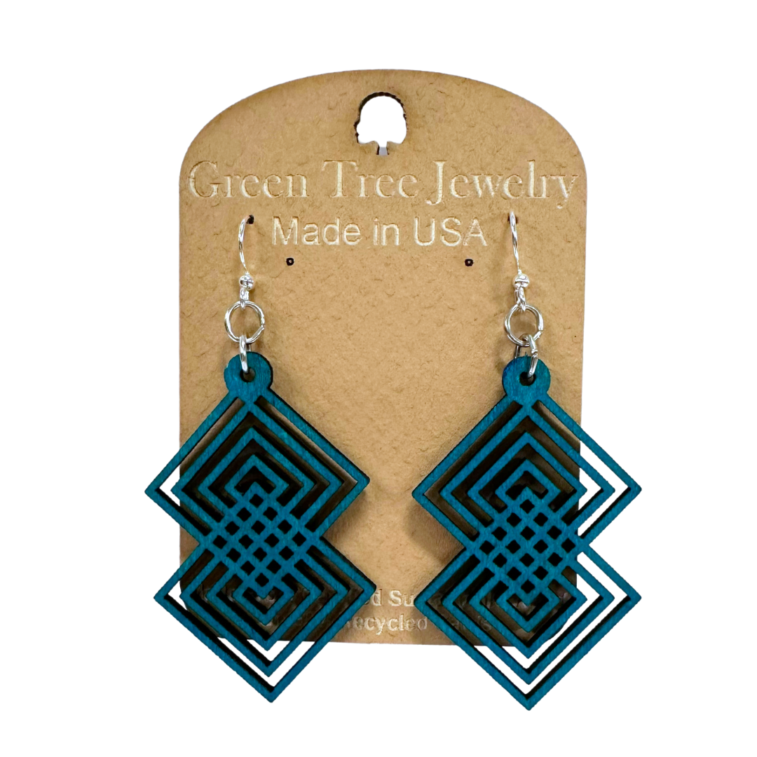 Interlocking Diamond 1299 Wood Earrings