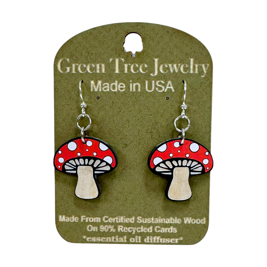 Mushroom 1289 Wood Earrings