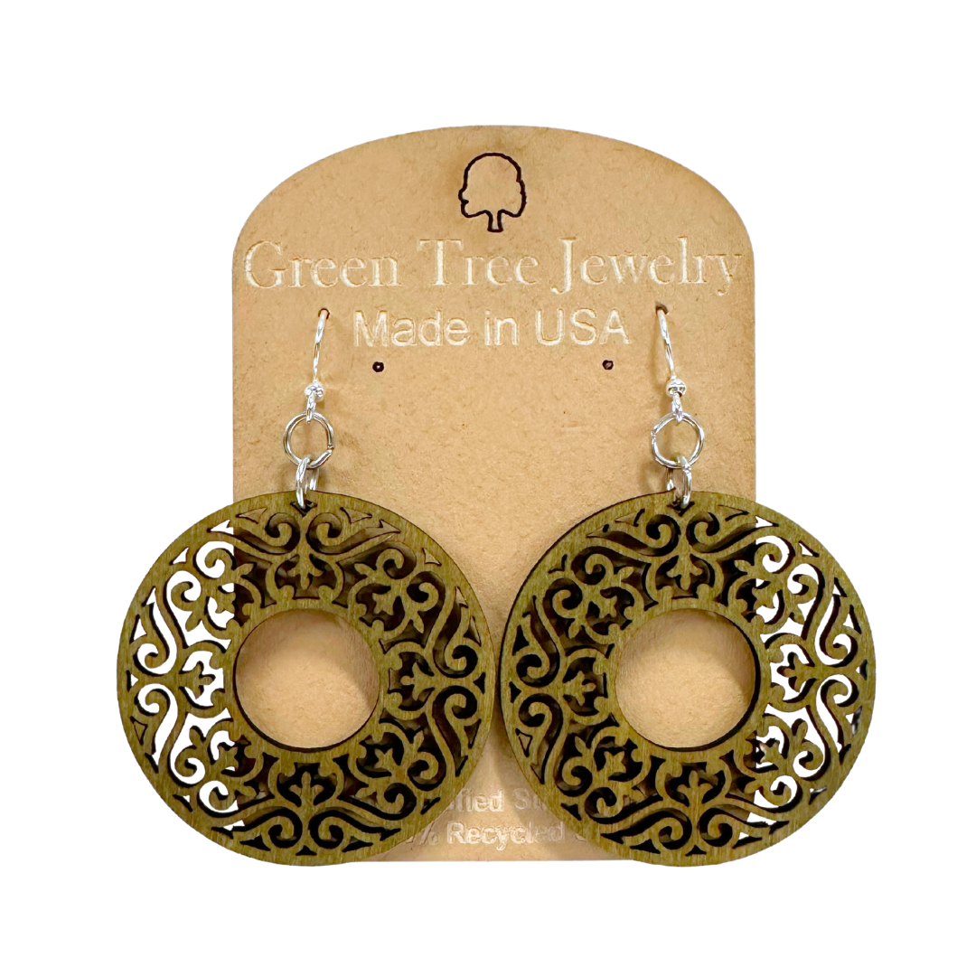 Ornate Torus 1111 Wood Earrings