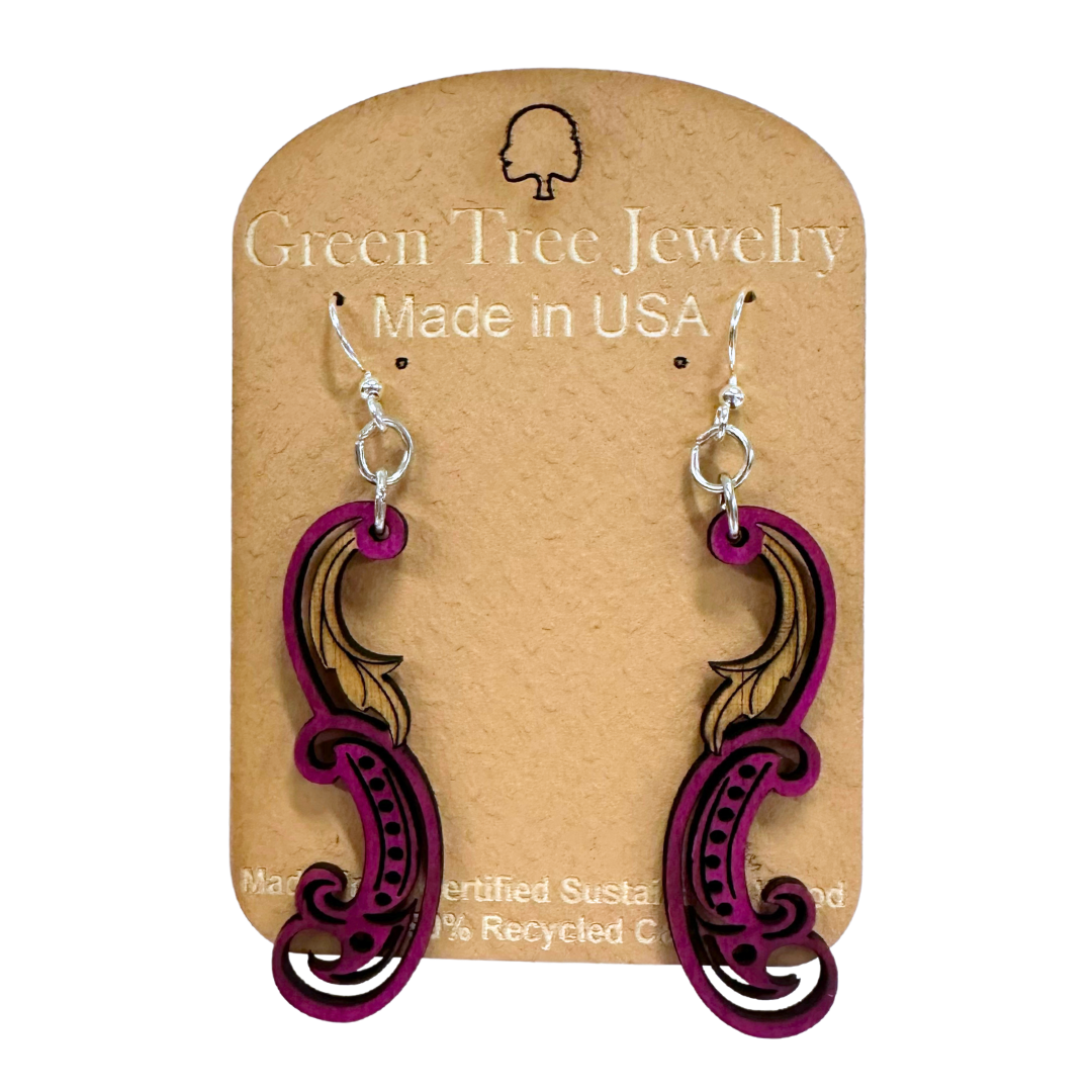 Paisley Leaf 1512 Wood Earrings