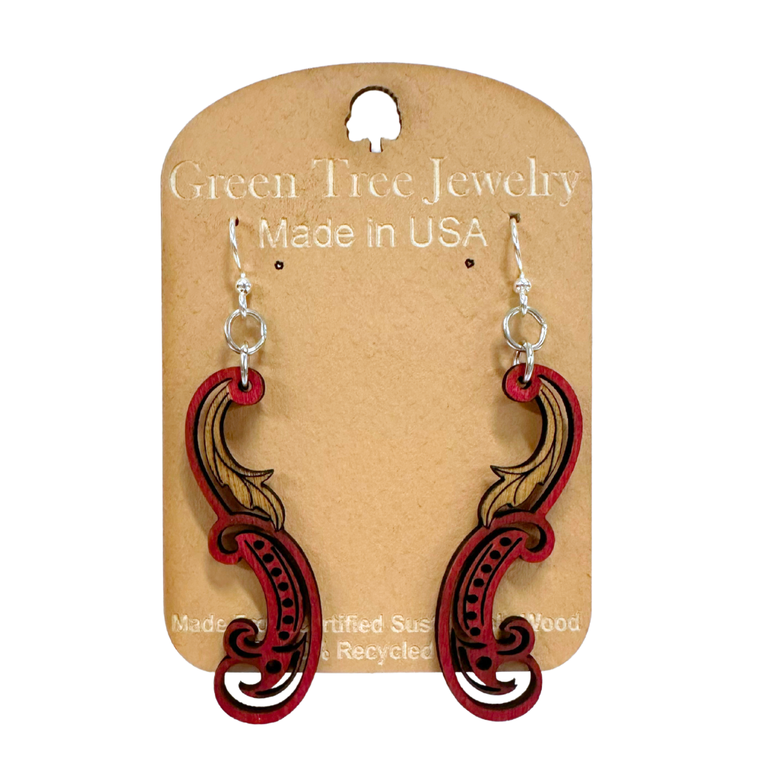 Paisley Leaf 1512 Wood Earrings