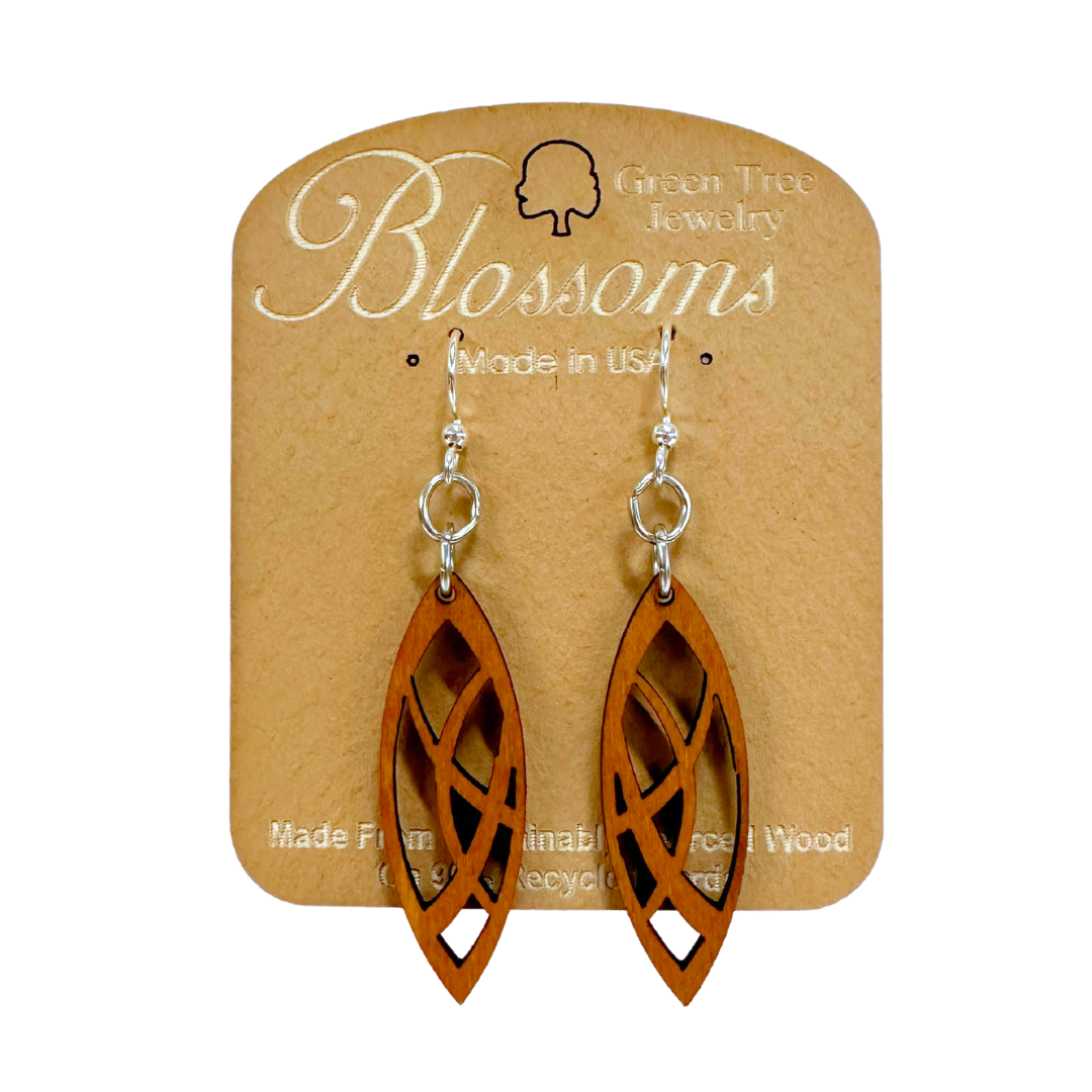 Pointed Oval Blossoms 119 Wood Earrings