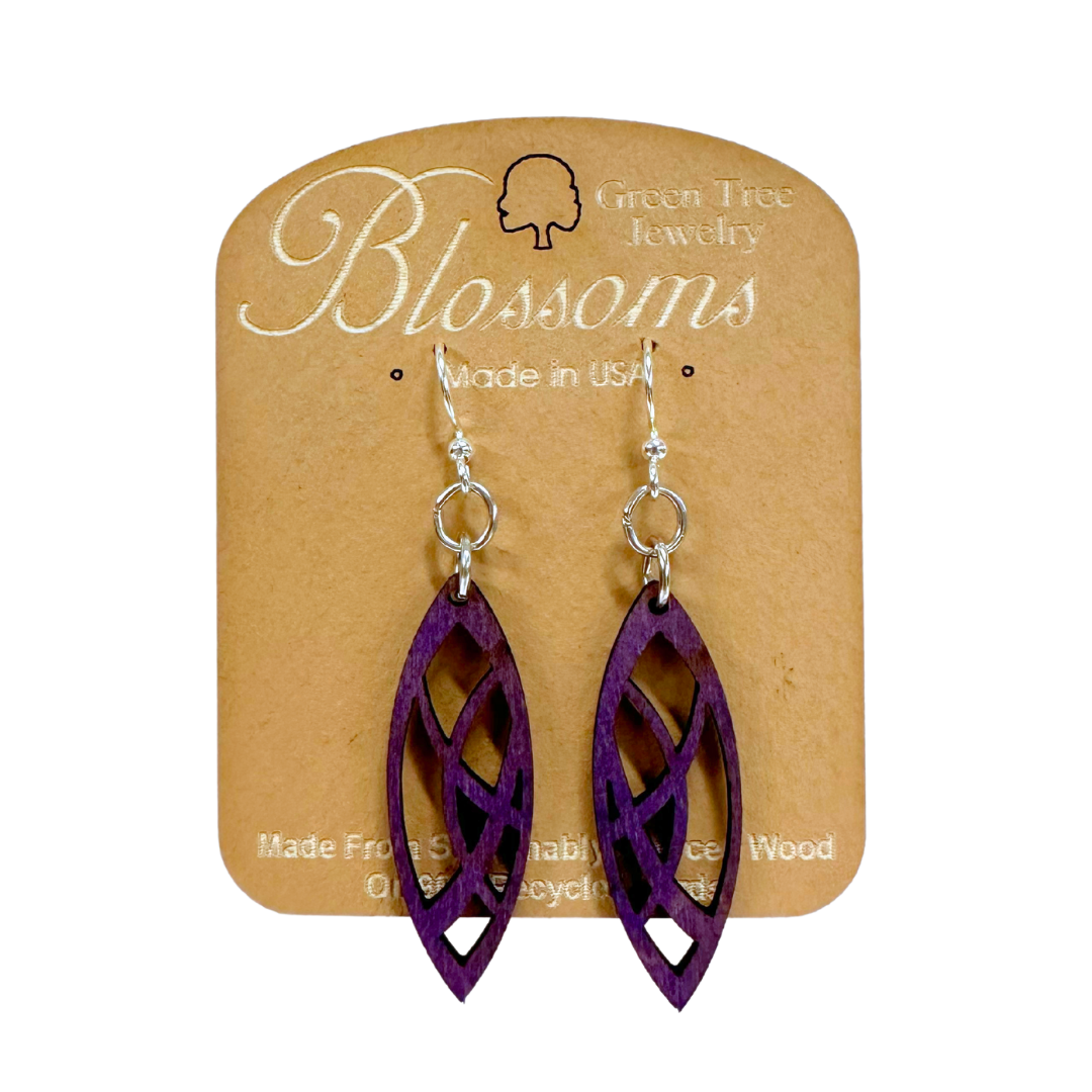 Pointed Oval Blossoms 119 Wood Earrings