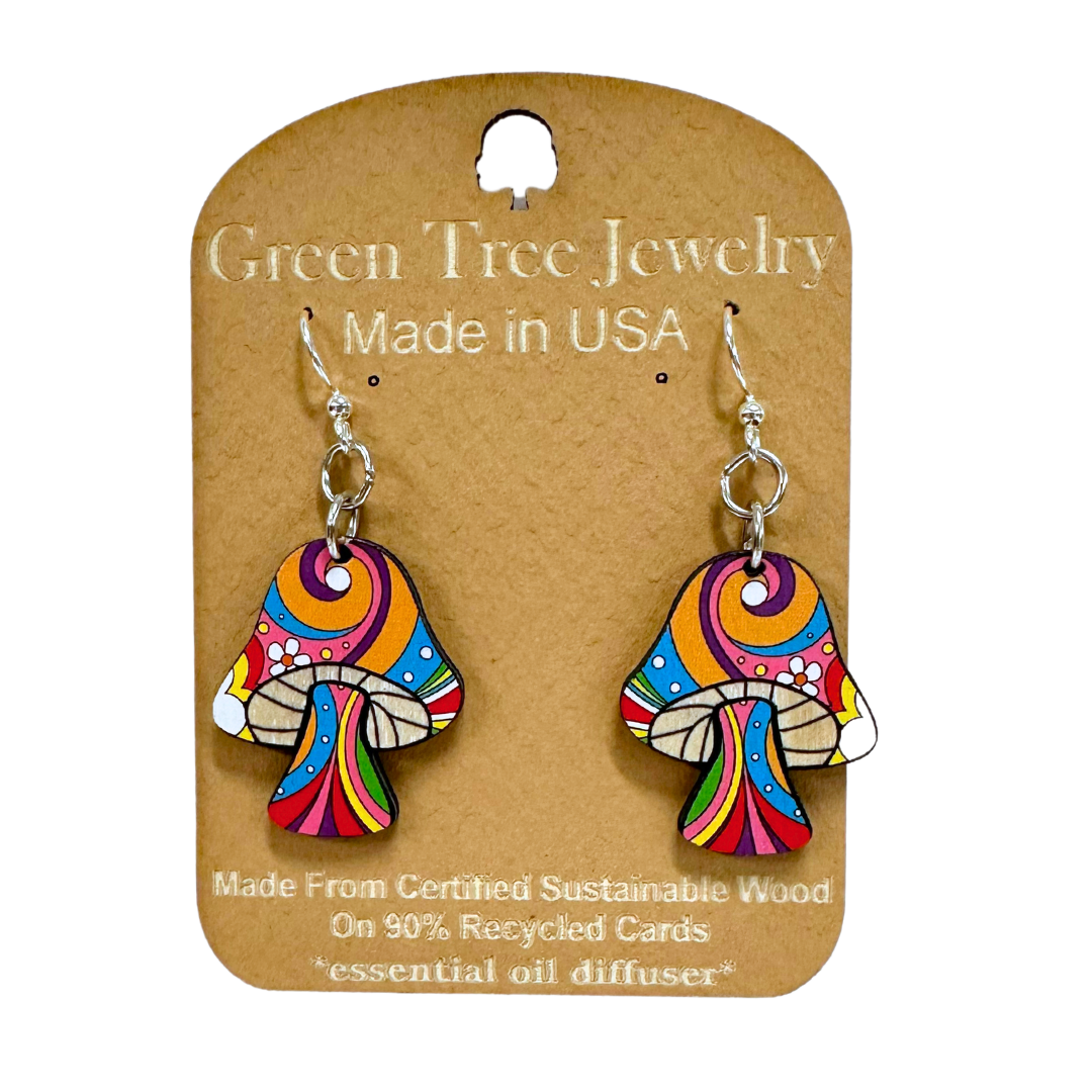 Psychedelic Mushroom 1732 Wood Earrings