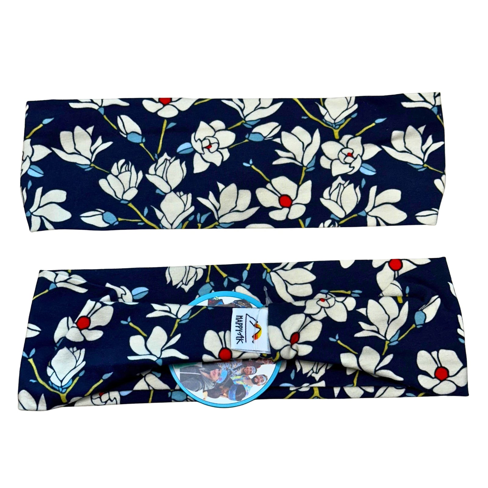 White Flowers on Navy Headband