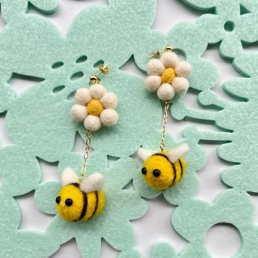 Buzzing Bee Felted Earrings