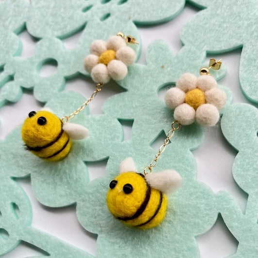 Buzzing Bee Felted Earrings