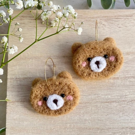 Sweet Bear Face Felted Earrings