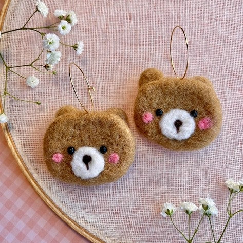 Sweet Bear Face Felted Earrings