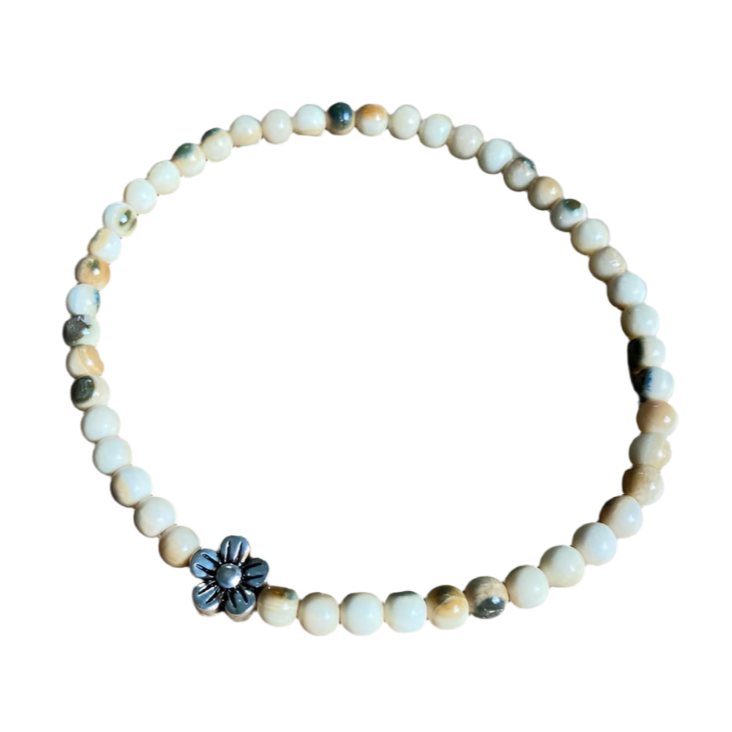 Forget Me Not and Mammoth Ivory Bead Bracelet