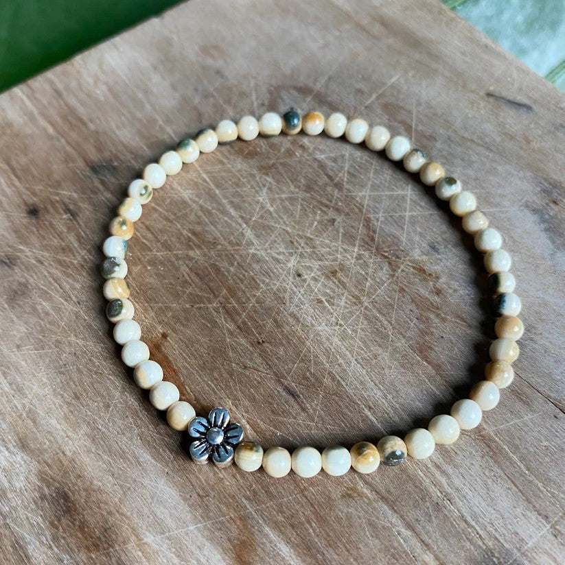 Forget Me Not and Mammoth Ivory Bead Bracelet