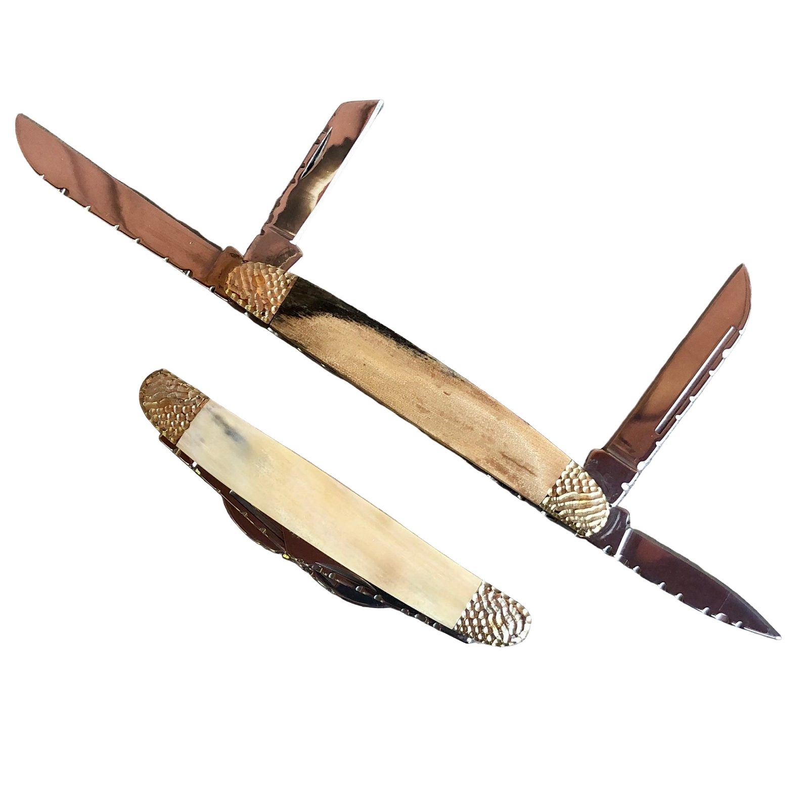 Mammoth Ivory with Textured Metal Four Blade Gents Knife By Ursa