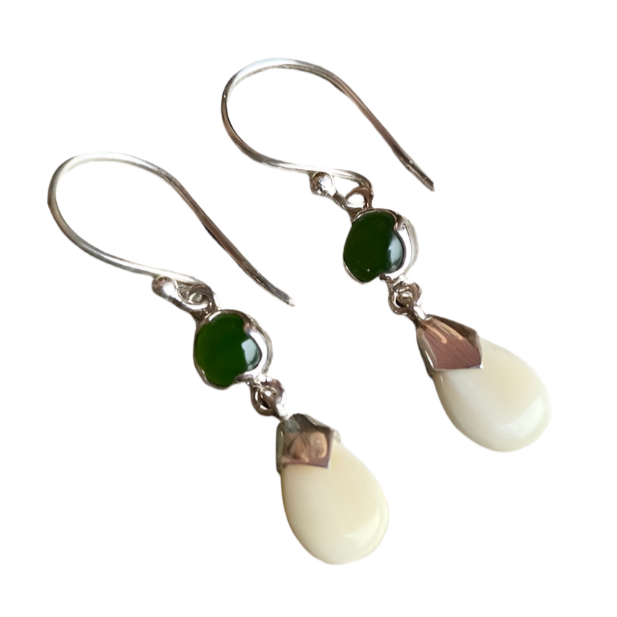 Jade Earrings with Mammoth Ivory Drop