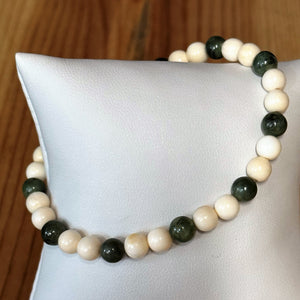 Green Jade and Mammoth Ivory Bead Bracelet