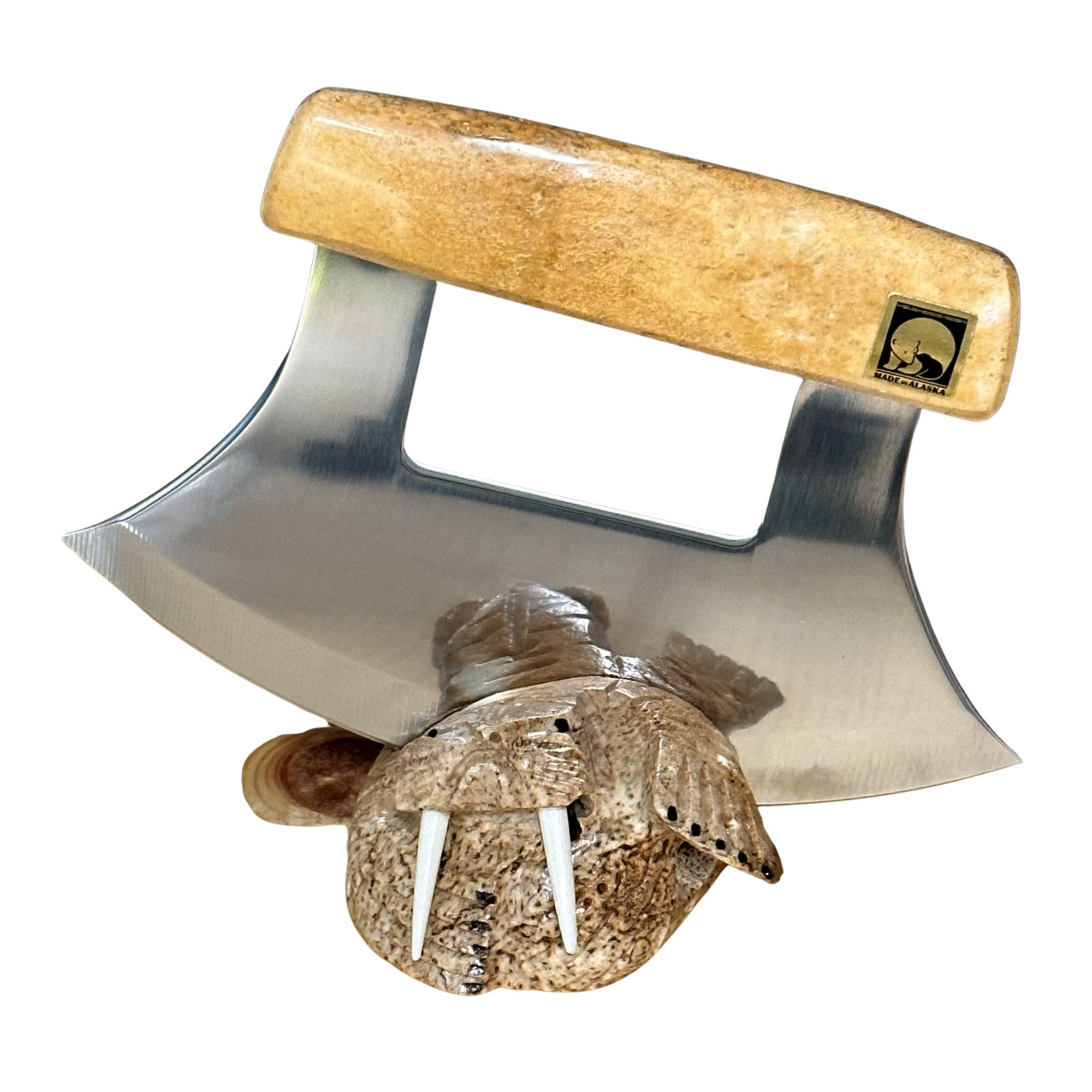 Walrus Jawbone Ulu with Walrus Base