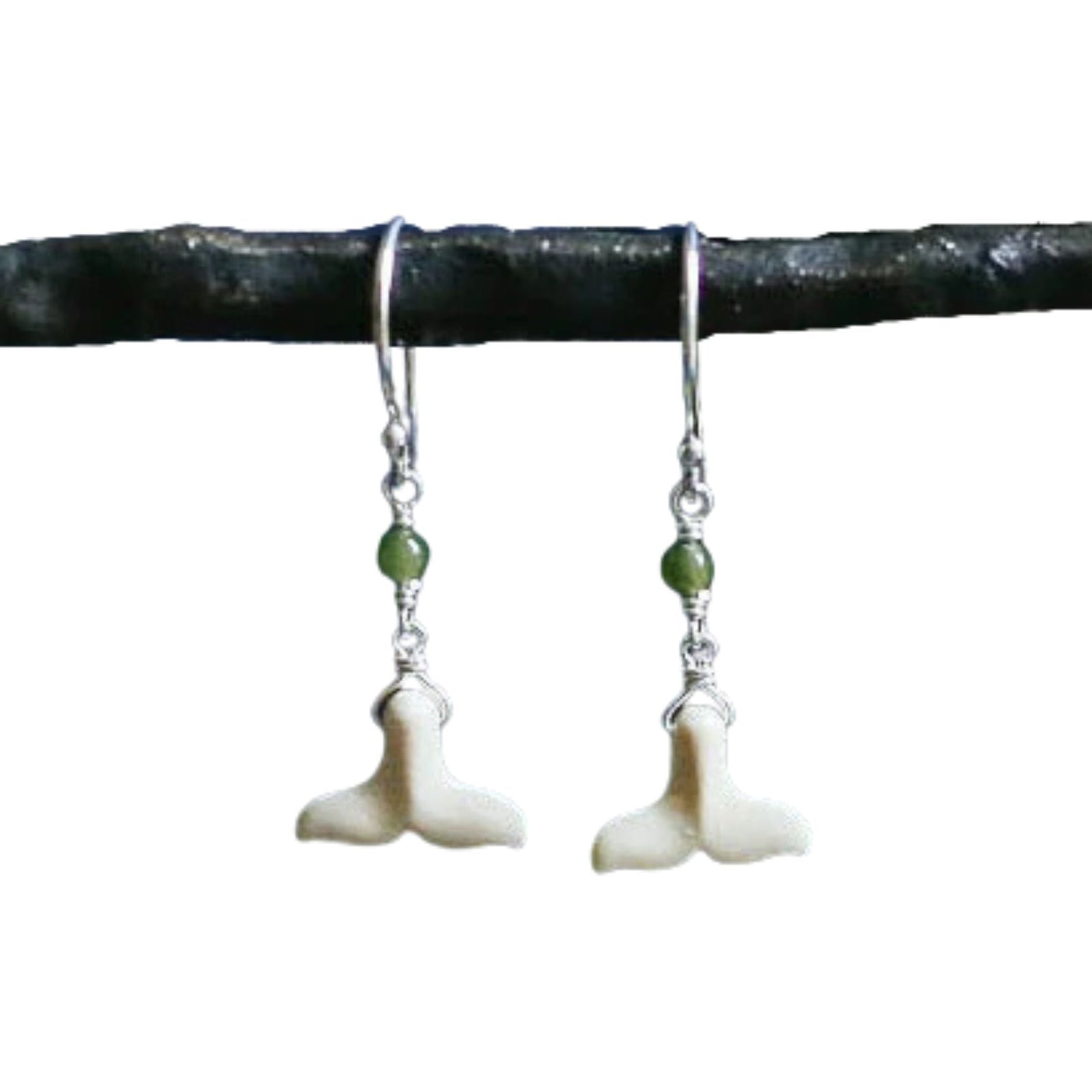 Whale Tail Mammoth Ivory with Jade Earrings