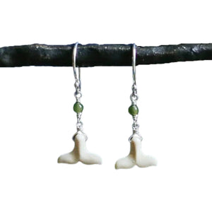 Whale Tail Mammoth Ivory with Jade Earrings