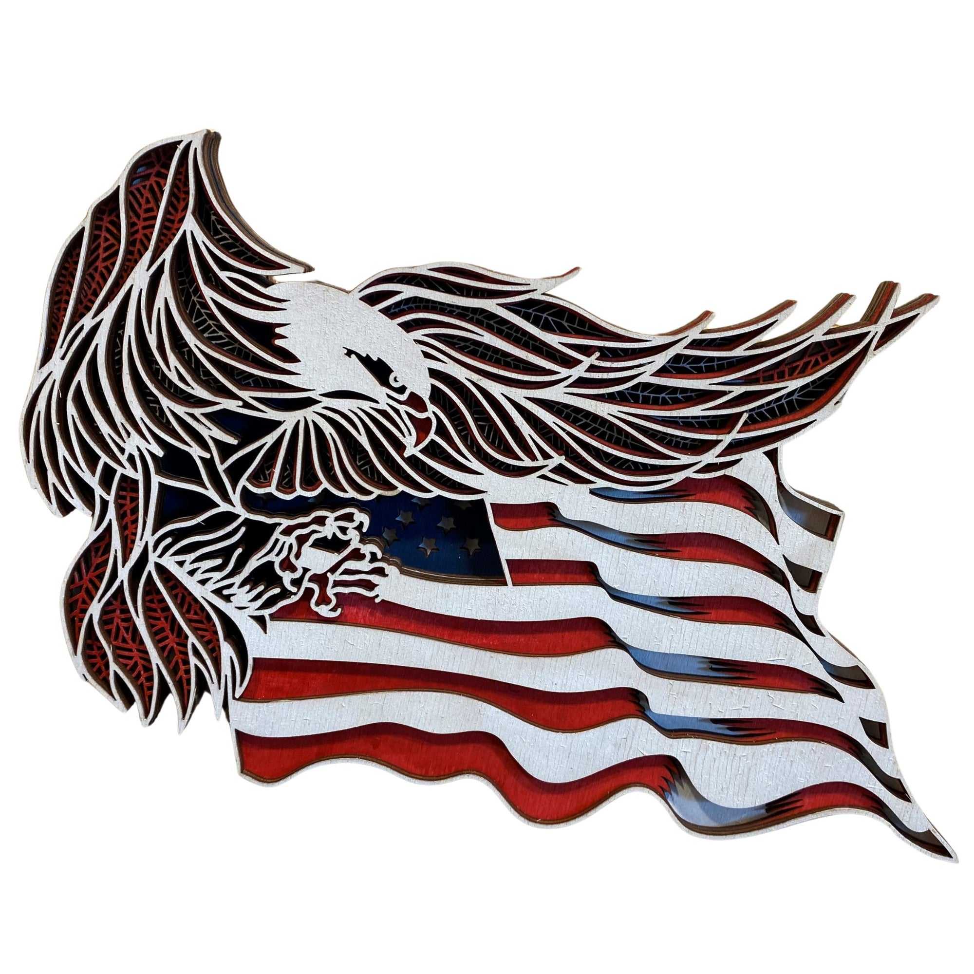 Laser-cut Wood American Eagle Flag