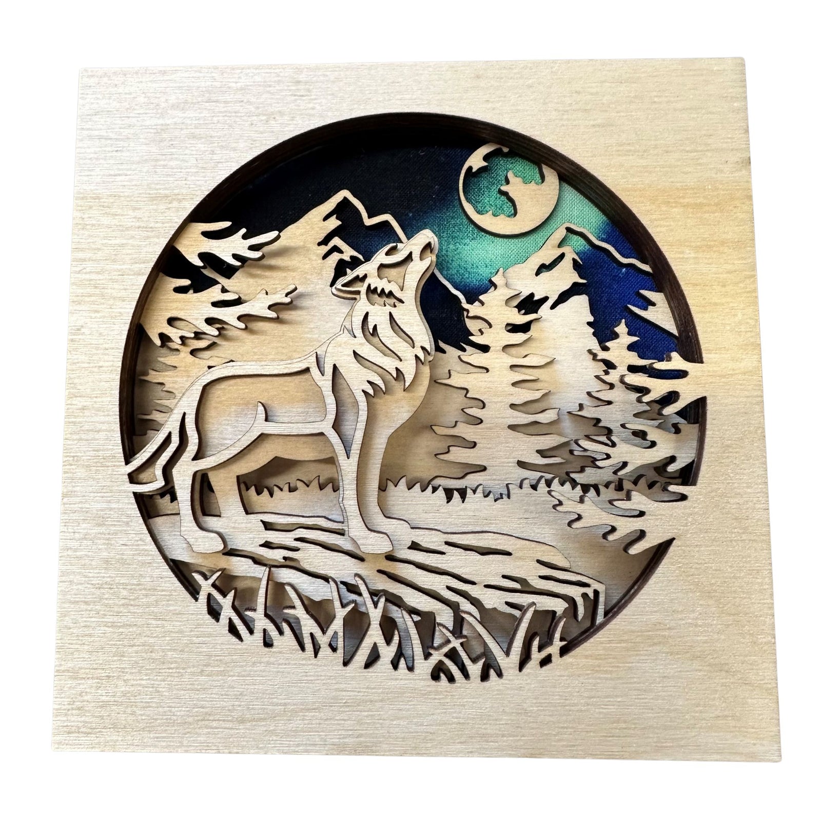 Laser-cut Wood Wolf Shadow Box