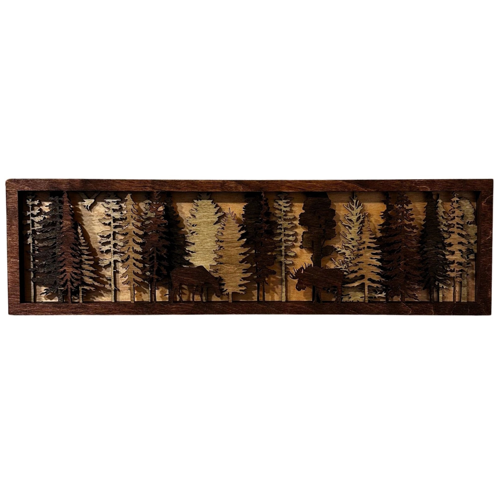 Laser-cut Wood Trees with Moose