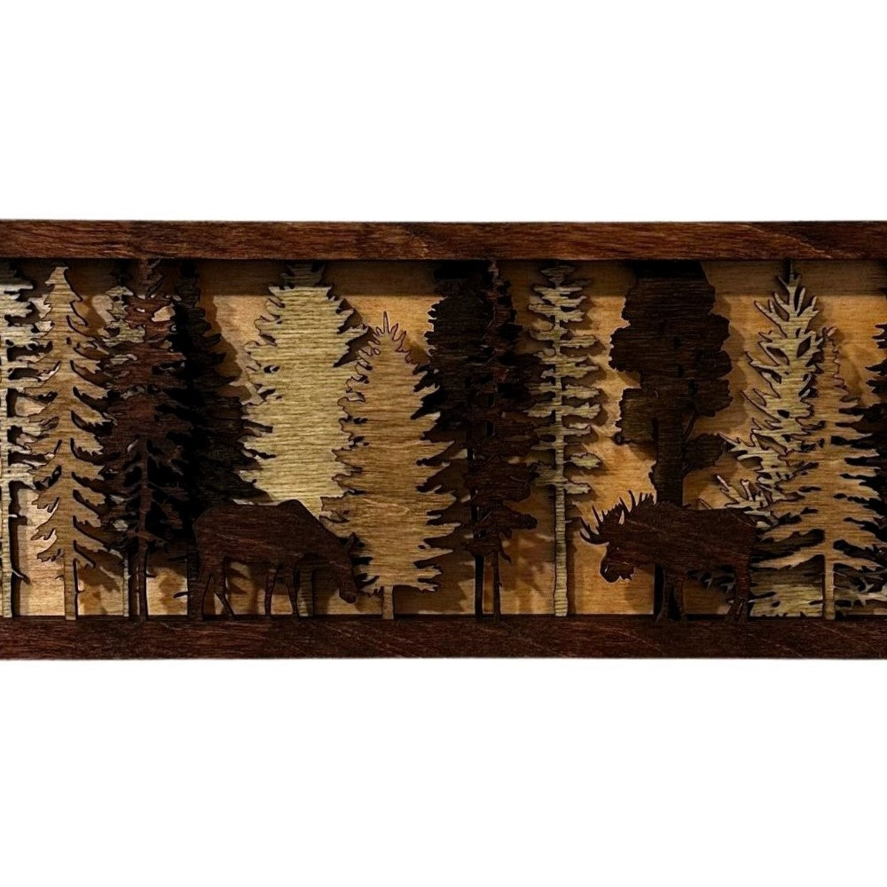 Laser-cut Wood Trees with Moose