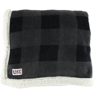 Grey Plaid Sherpa Throw Blanket