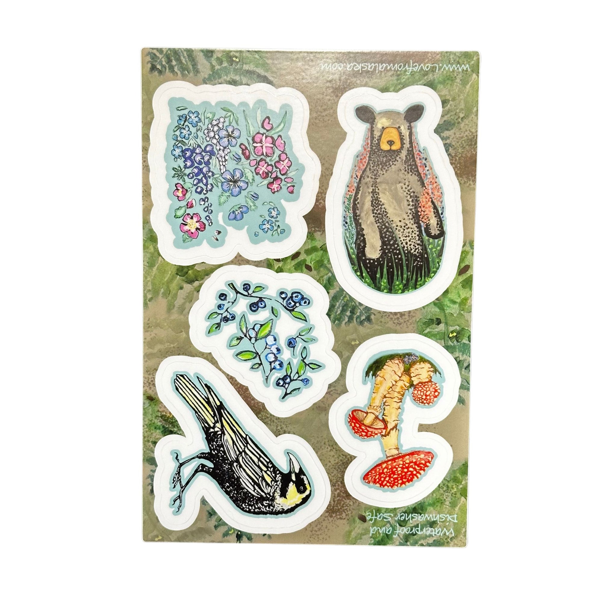 Bear Crow Mushroom and Berries Sticker Sheet