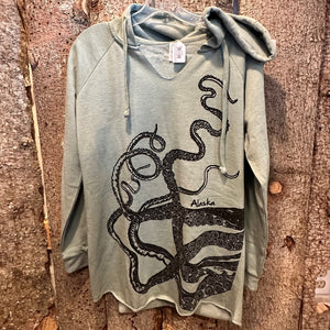 Octopus Notch Neck Hoodie - Womens