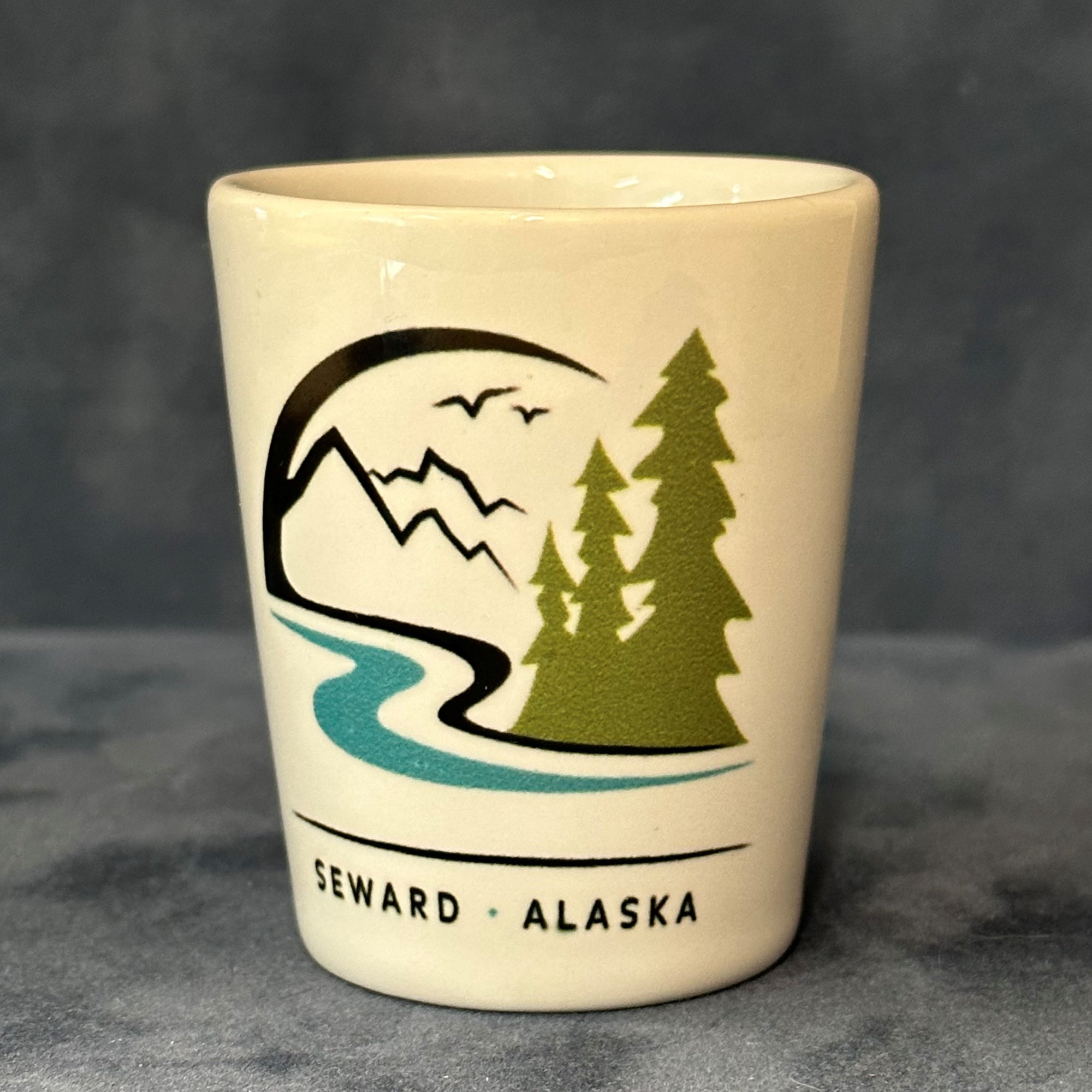 Forests Tides and Treasures Ceramic Shot Glass -2oz.