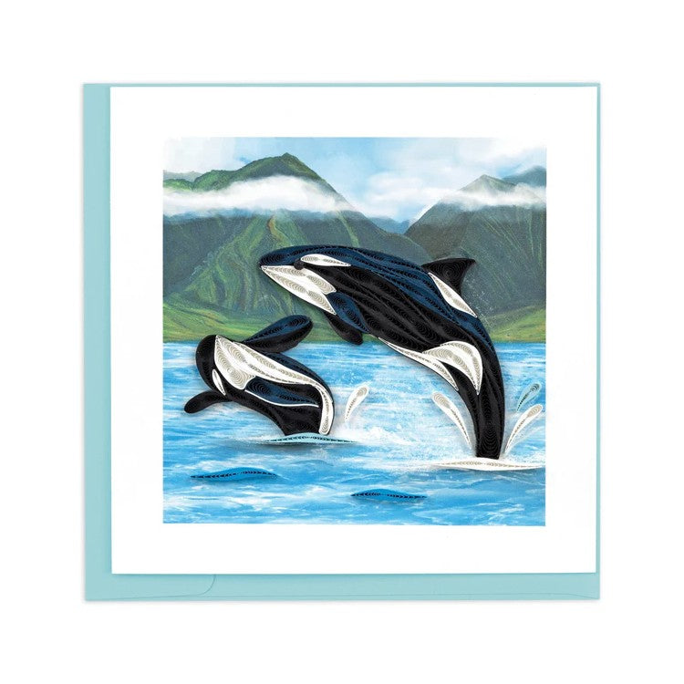 Orca Whales Quilled Greeting Card
