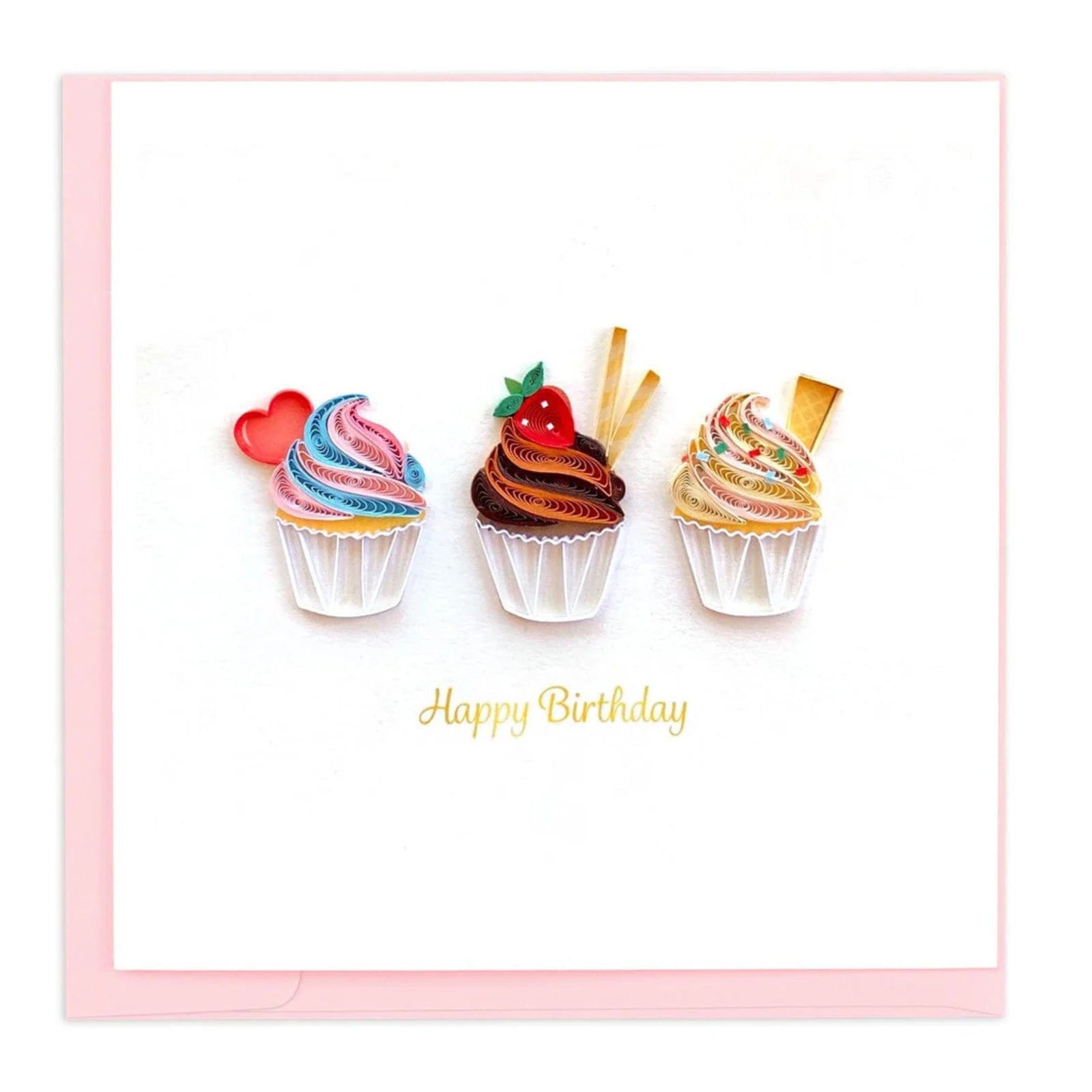 Quilled Birthday Cupcake Trio Greeting Card