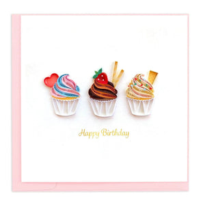 Quilled Birthday Cupcake Trio Greeting Card