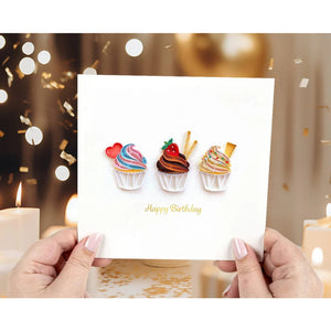 Quilled Birthday Cupcake Trio Greeting Card